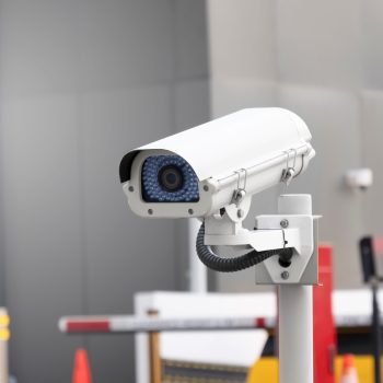 Modern,Public,Cctv,Camera,At,Gantry,Entry,Parking,Lot.,Recording