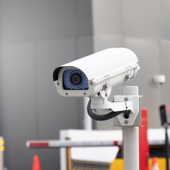Modern,Public,Cctv,Camera,At,Gantry,Entry,Parking,Lot.,Recording